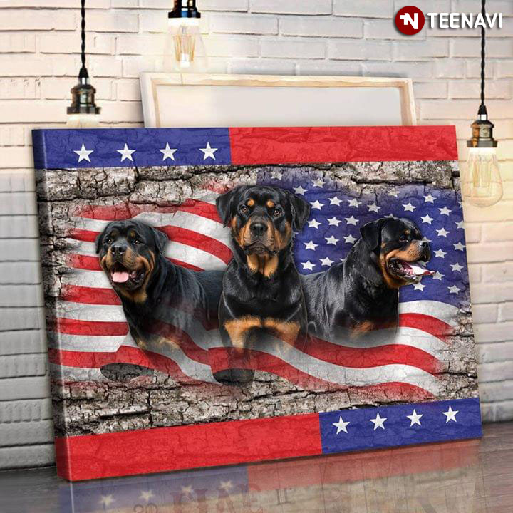 American Flag And Cool Rottweiler Dogs