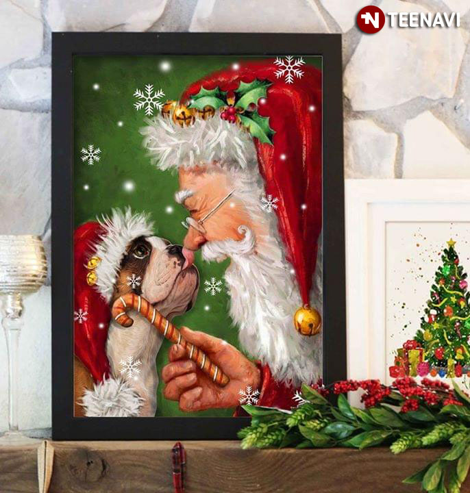 Merry Christmas French Bulldog Wearing A Santa Hat And Santa Claus