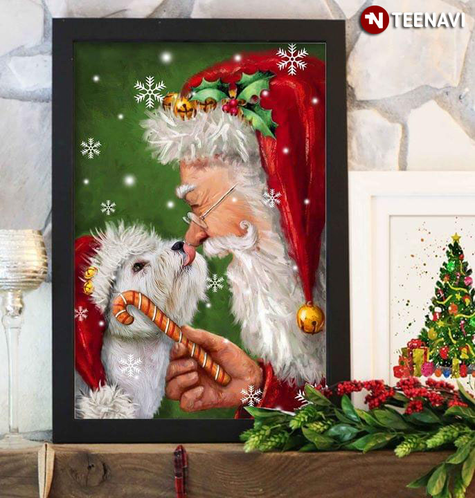 New Version Merry Christmas Westie Dog Wearing A Santa Hat And Santa Claus