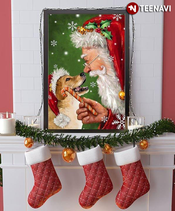 New Version Merry Christmas Golden Retriever Dog Wearing A Santa Hat And Santa Claus