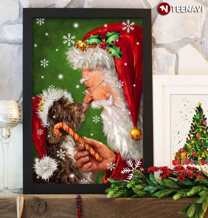Merry Christmas Cockapoo Dog Wearing A Santa Hat And Santa Claus