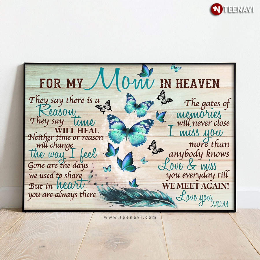 Feather And Butterflies For My Mom In Heaven They Say There Is A Reason They Say Time Will Heal Poster