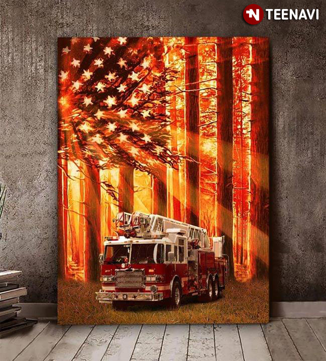Fire Truck & American Flag For American Firefighters
