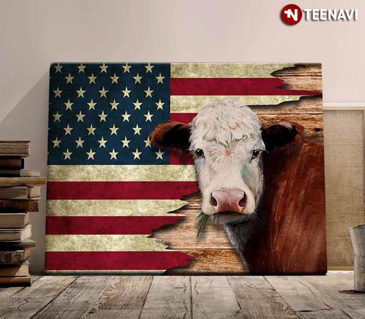 Cool Cow And American Flag For American Patriot
