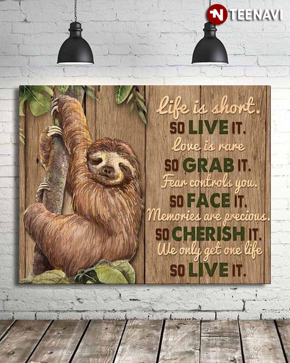 Cute Sloth Life Is Short So Live It Love Is Rare So Grab It Fear Controls You So Face It