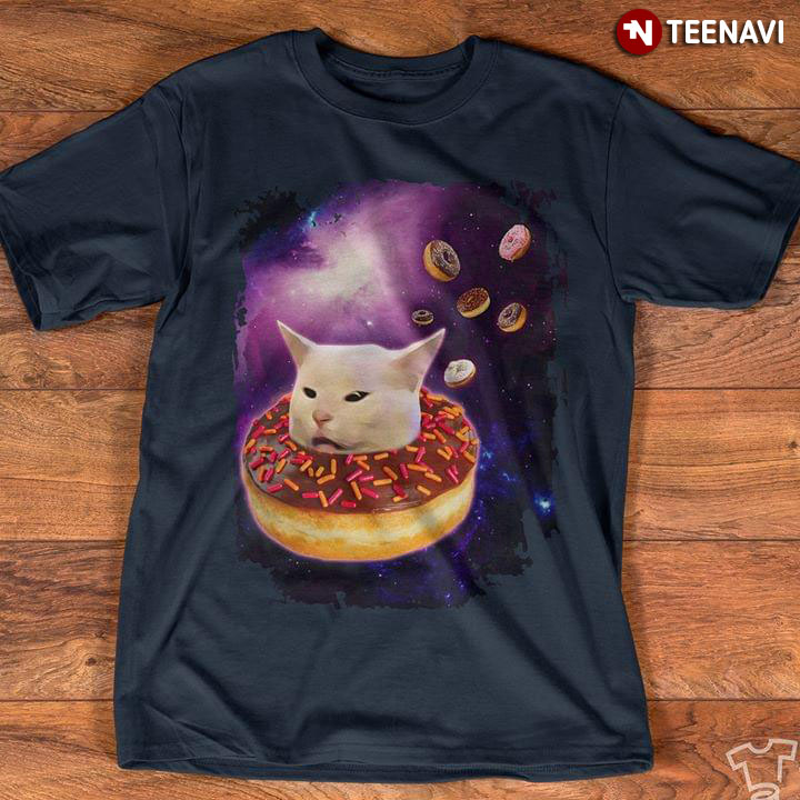 Floating Cat With Donut Cake In Space