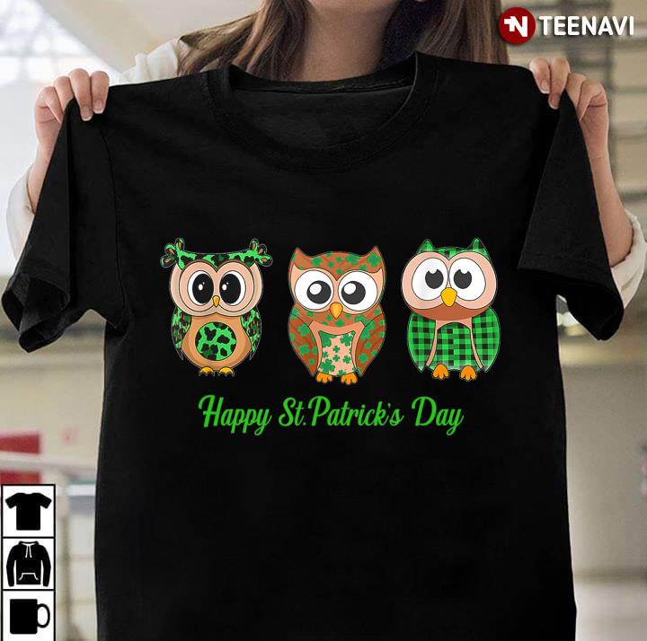 Irish Owl Happy St Patrick's Day Green Leopard Plaid Gift
