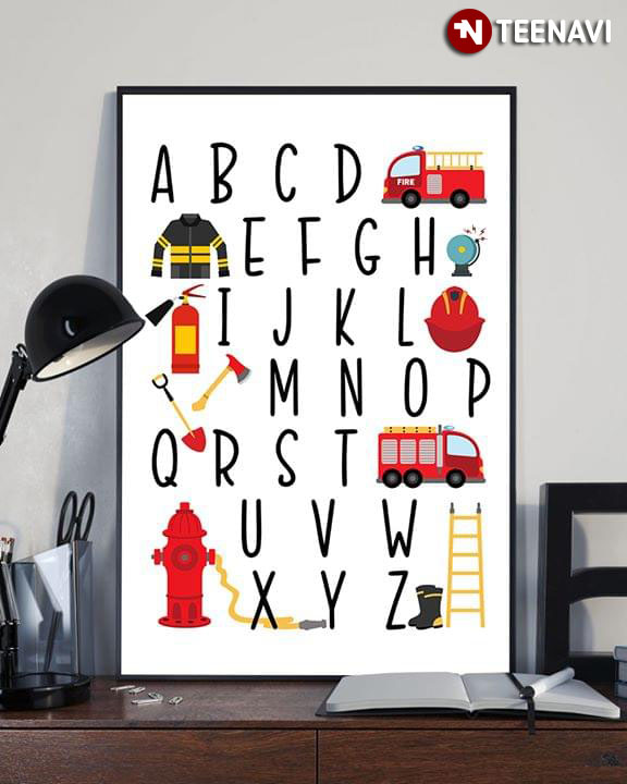 Firefighter Alphabet With Emergency Fire Truck Jacket Fire Extinguisher Axe Hydrant Alarm Hat Ladder Boots