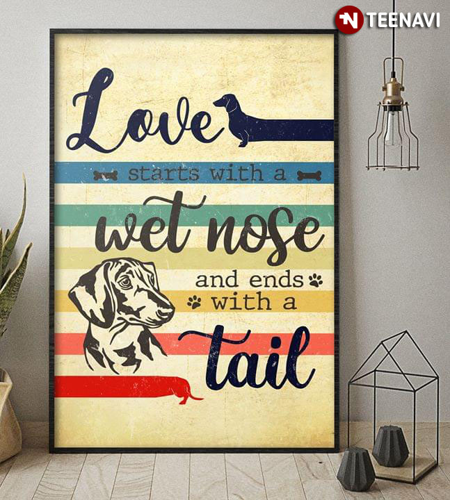 Vintage Dachshund Love Starts With A Wet Nose And Ends With A Tail