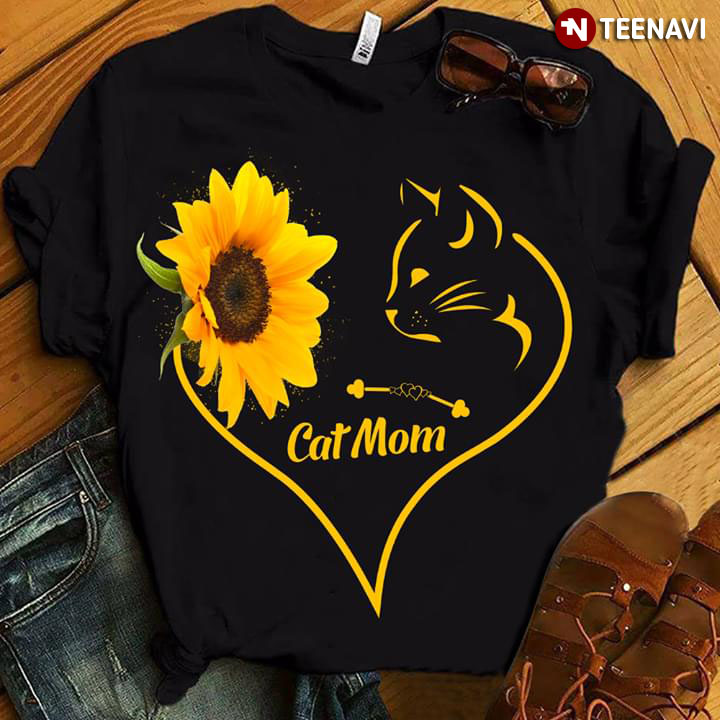 Cat Mom Sunflower Heart