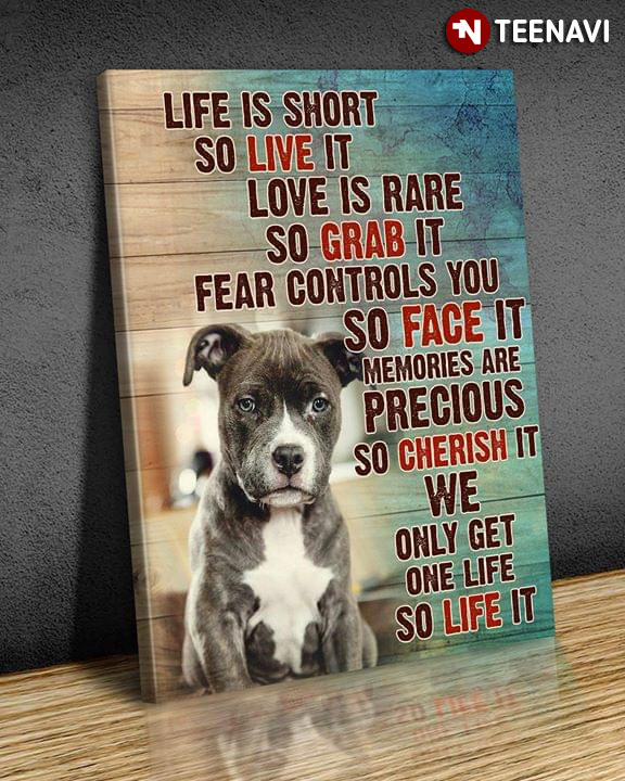 Black & White Pitbull Puppy Life Is Short So Live It Love Is Rare So Grab It Fear Controls You So Face It