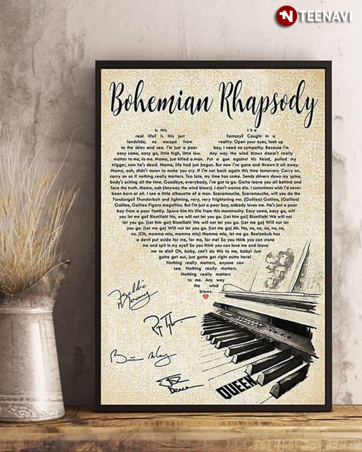 New Version Queen Bohemian Rhapsody With Heart Typography And Signatures