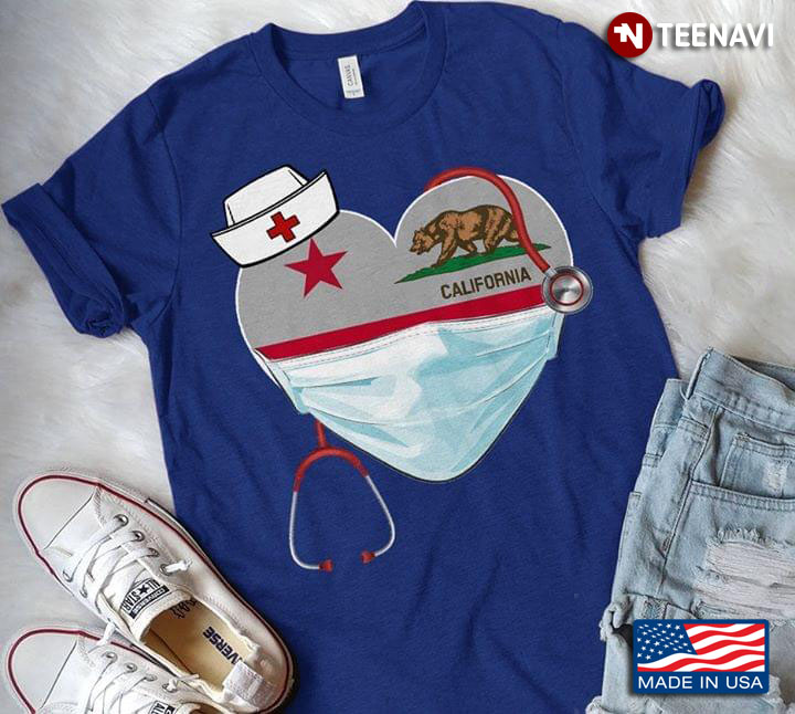 Nurse Stethoscope Heart Flag of California  COVID-19