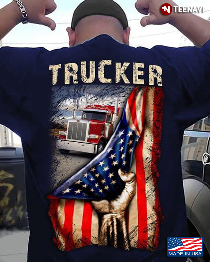 Trucker Behind American Flag