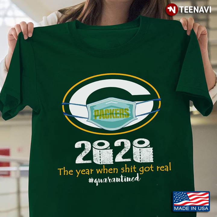 Green Bay Packers Mask 2020 The Year When Shit Got Real #Quarantined COVID-19