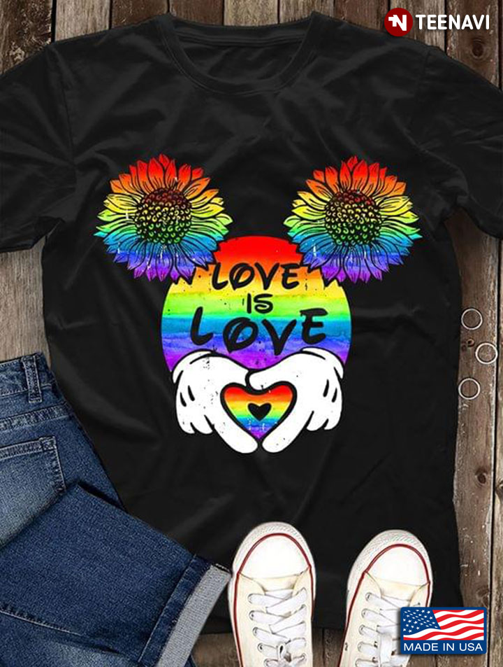 Mickey Mouse Sunflower Love Is Love LGBT Pride