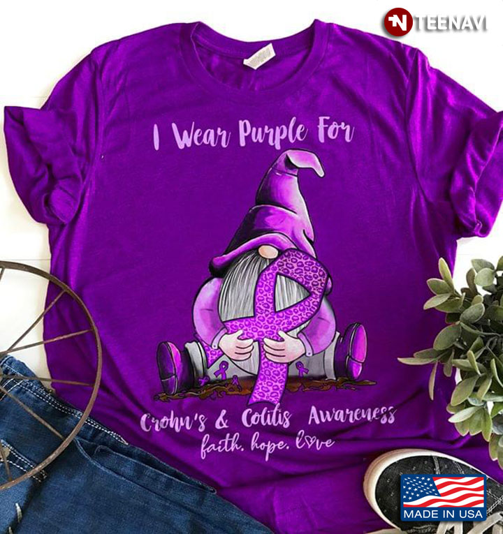 Gnome I Wear Purple For Crohn's & Colitis Awareness Faith Hope Love