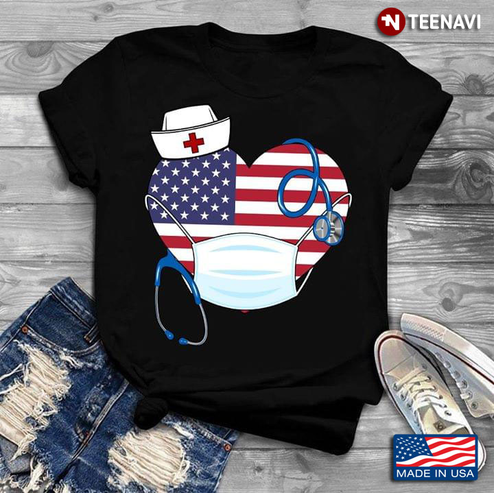 American Flag Heart Nurse Coronavirus Pandemic
