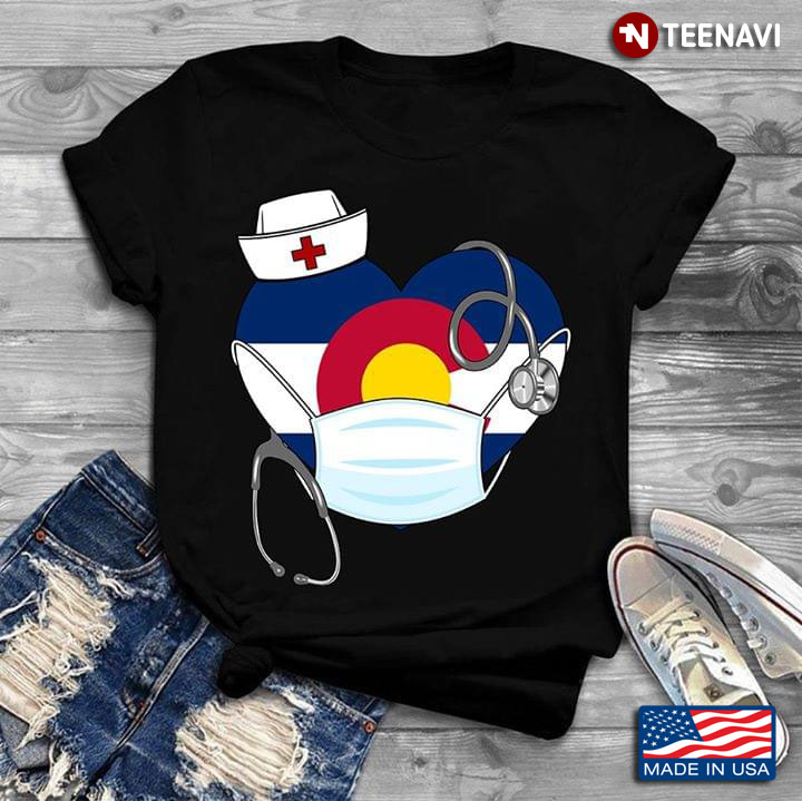 Colorado State Flag Heart Face Mask Nurse Coronavirus Pandemic