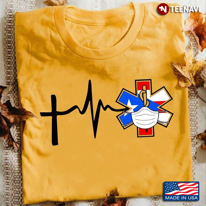 Heartbeat EMT Puerto Rico Flag Face Mask Coronavirus Pandemic