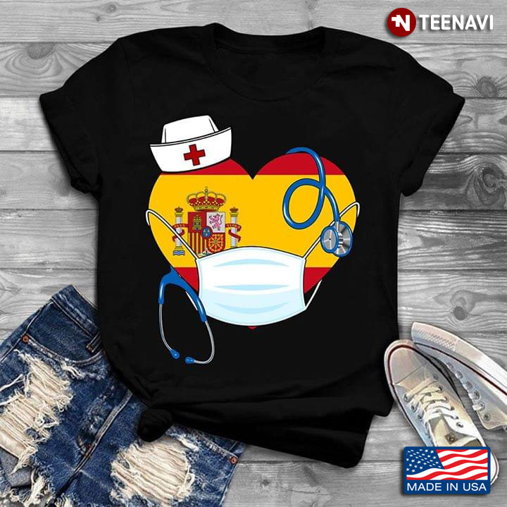 Spainish Flag Heart Nurse Coronavirus
