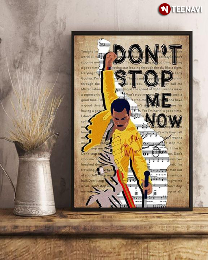 Cool Queen Freddie Mercury In Yellow Jacket Don't Stop Me Now With Signature
