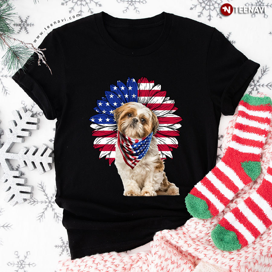 Shih Tzu American Flag 4th Of July American Independence Day T-Shirt
