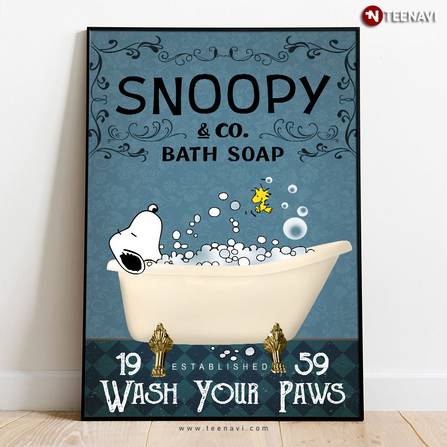 Vintage Snoopy & Co. Bath Soap Established 1959 Wash Your Paws Poster