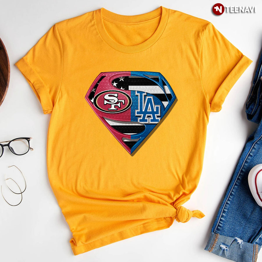 San Francisco 49ers And Los Angeles Dodgers Superman T-Shirt