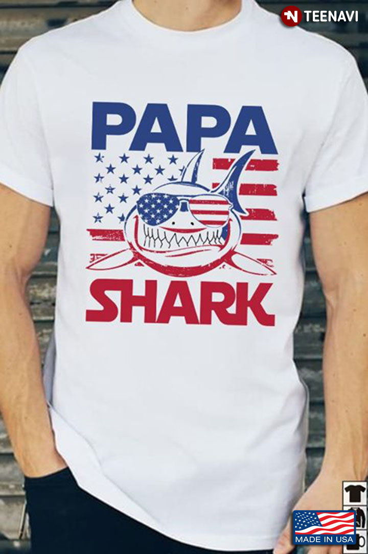 Papa Shark American Flag