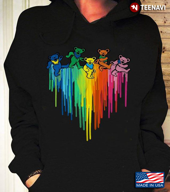 Grateful Dead Rainbow Bear Dancers Vintage Hoody on Black 