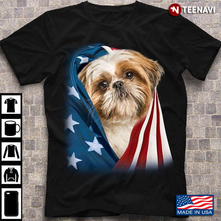 Shih Tzu With Flag 4th Of July American Independent Day