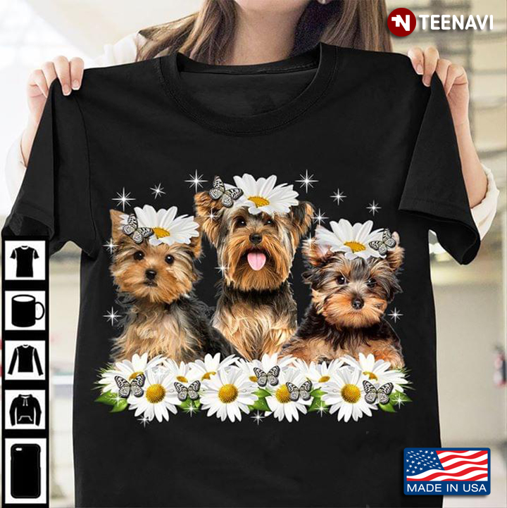 Yorkshire Terrier With Daisy Butterflies