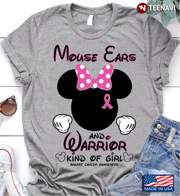 Minnie Mouse Ears And Warrior Kind Of Girl Breast Cancer Awareness