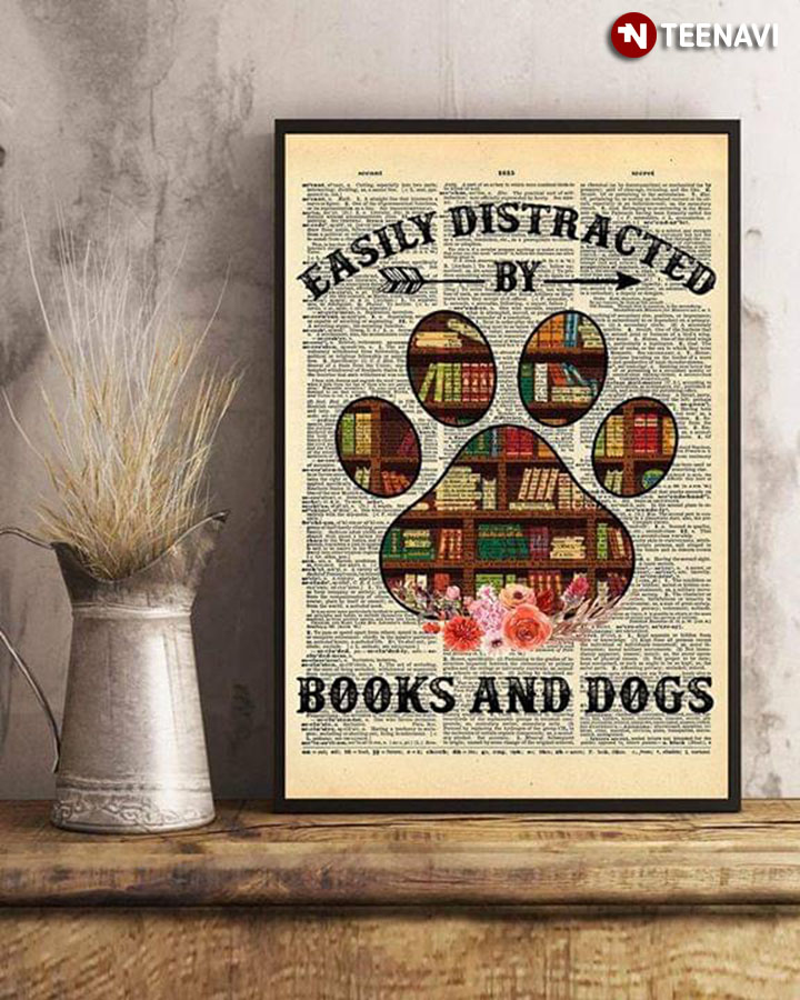 Floral Dog Paw Print Easily Distracted By Books And Dogs