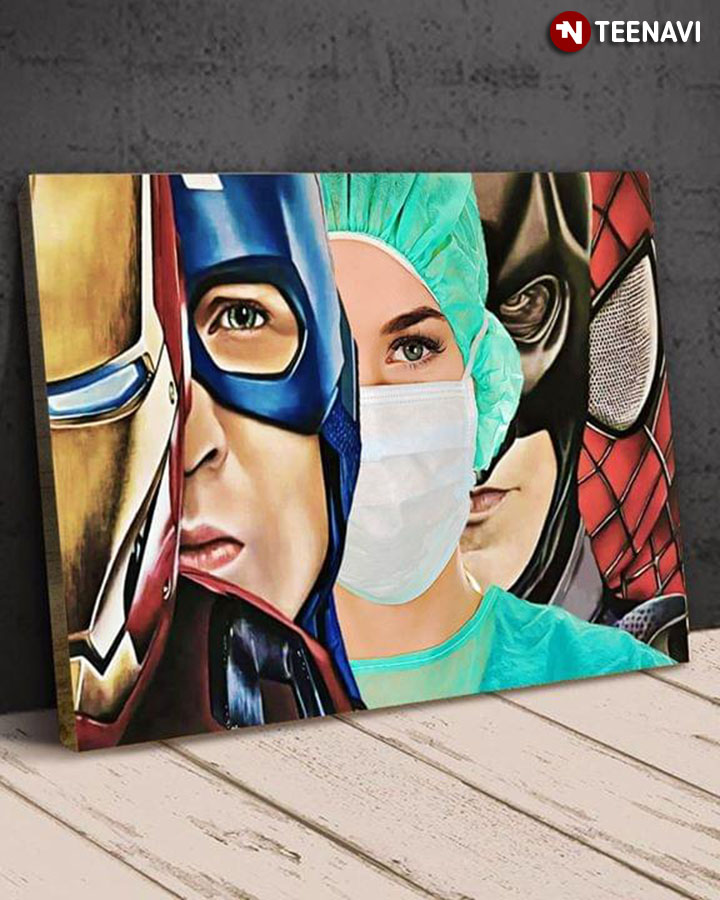 Nurse Wearing Medical Mask And Superheroes Joining The Fight Against Covid-19