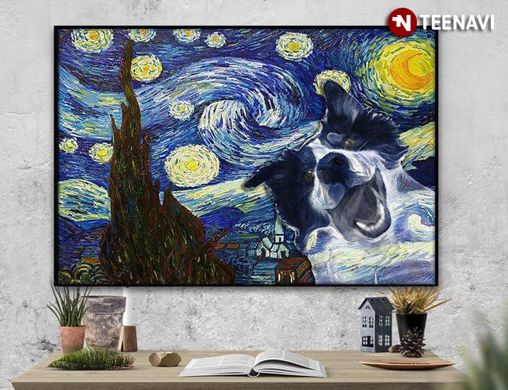 Border Collie In The Starry Night Vincent Van Gogh