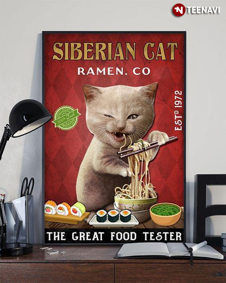 Vintage Siberian Cat Ramen Co. The Great Food Tester Est 1972