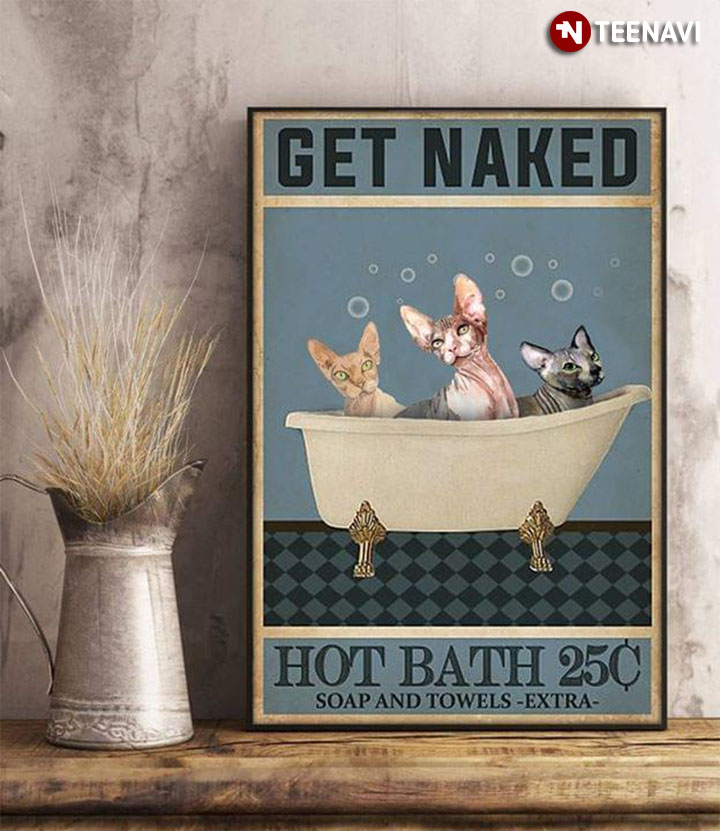 Vintage Sphynx Cats In The Bathtub Get Naked Hot Bath 25C Soap And Towels Extra