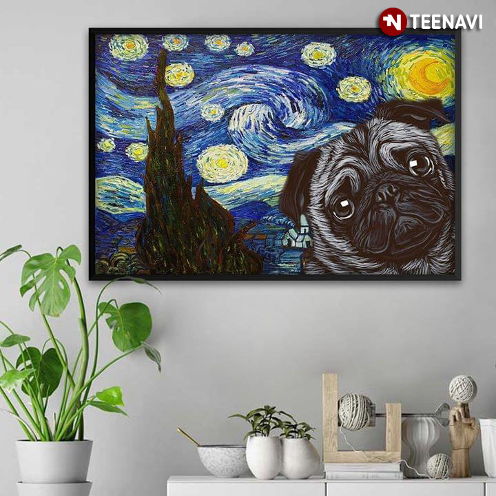 Pug In The Starry Night Vincent Van Gogh