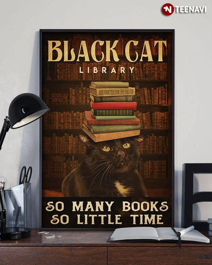 Vintage Black Cat Library So Many Books So Little Time