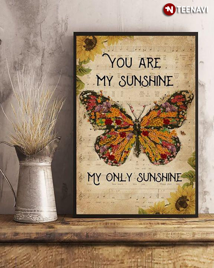 Sunflowers Sheet Music & Watercolour Butterfly You Are My Sunshine
