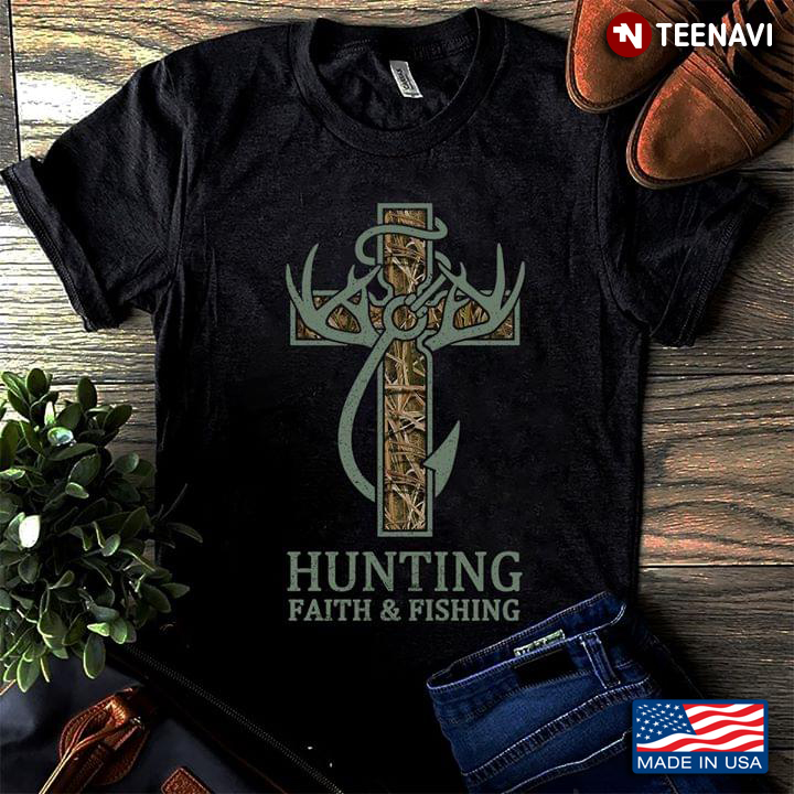 Cross Necklace Hunting Faith And Fishing T-Shirt - TeeNavi