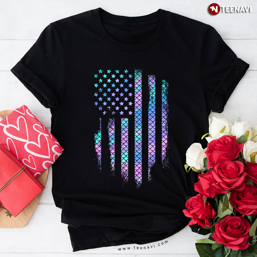 Mermaid Stars American Flag T-Shirt
