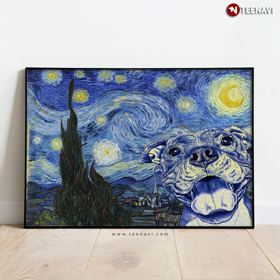 Pitbull In The Starry Night Vincent Van Gogh Poster