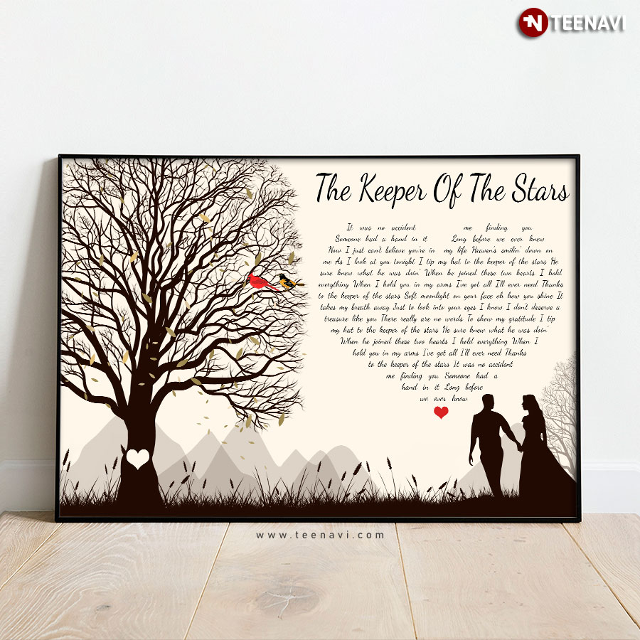 Cardinals On Tree The Keeper Of The Stars Lyrics Tracy Byrd With Heart Typography Poster