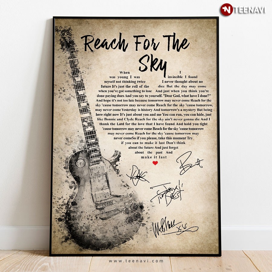 Reach For The Sky Lyrics With Guitar, Heart Typography And Social Distortion Signatures Poster