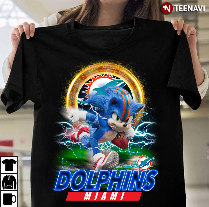 Ultra Sonic The Hedgehog Playing Rugby Football Miami Dolphins
