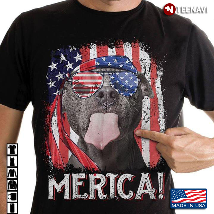 Pit Bull Sticking Out Tongue Sunglasses Flag The 4th Of July American Independence Day