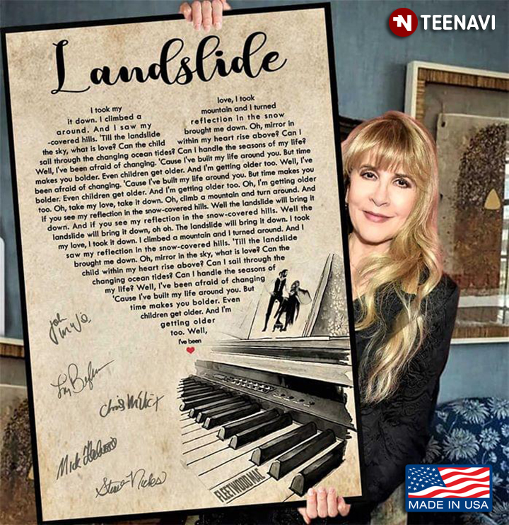 Landslide Lyrics With Heart Typography, Piano And Fleetwood Mac Signatures